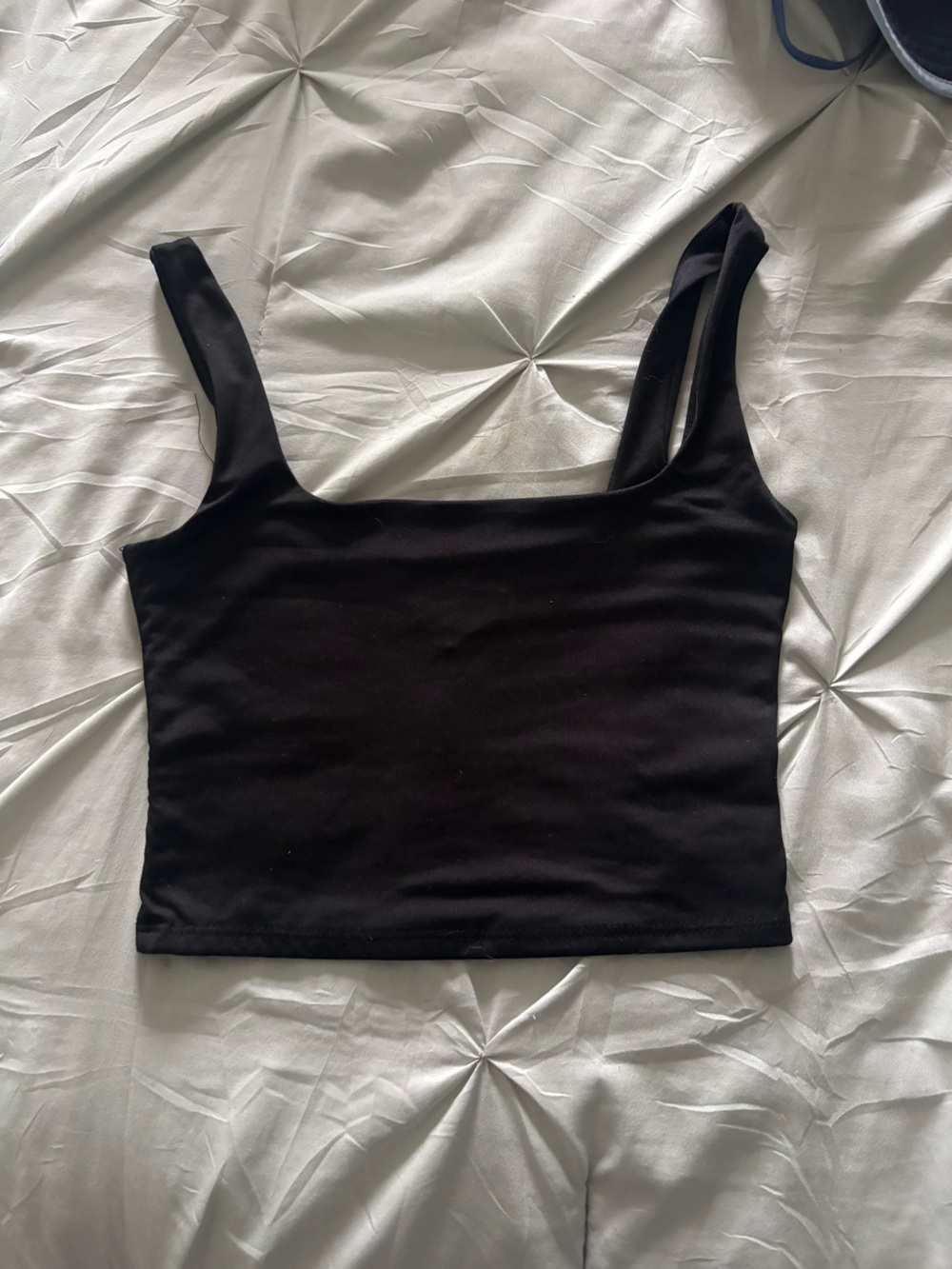 Black Square-Neck Crop Swimming Tank Top